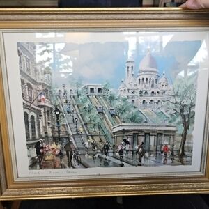 Vintage lithograph/print of Sacre Coeur and the surrounding area by Maurice Lege